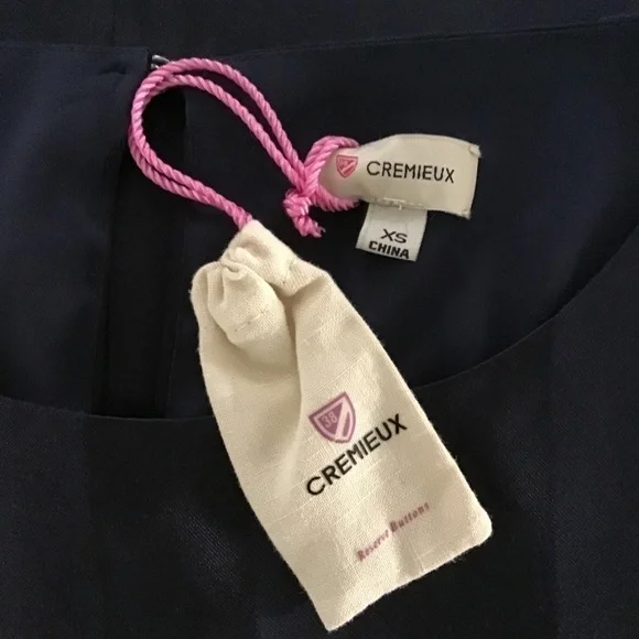 NEW Cremieux XS Navy Blue Selina Satin Striped Tulip Dress Bell Sleeves Elegant - Picture 3 of 14